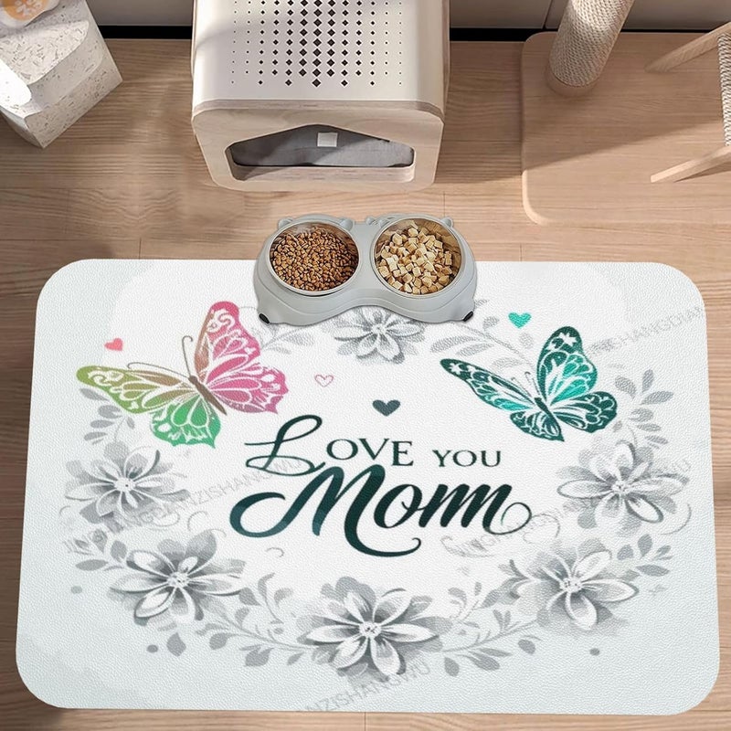 Absorbent Dog Water Cat Mat for Food Water Bowl Quick Dry Happy Mother's Day Floral Gift for Mom Dt Pet Feeding Mats No Stains Dog Food Mat Pet Accessories Supplies Cat Bowl Mats 24x16In - Image 2