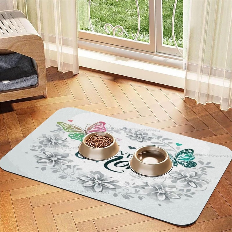 Absorbent Dog Water Cat Mat for Food Water Bowl Quick Dry Happy Mother's Day Floral Gift for Mom Dt Pet Feeding Mats No Stains Dog Food Mat Pet Accessories Supplies Cat Bowl Mats 24x16In - Image 3