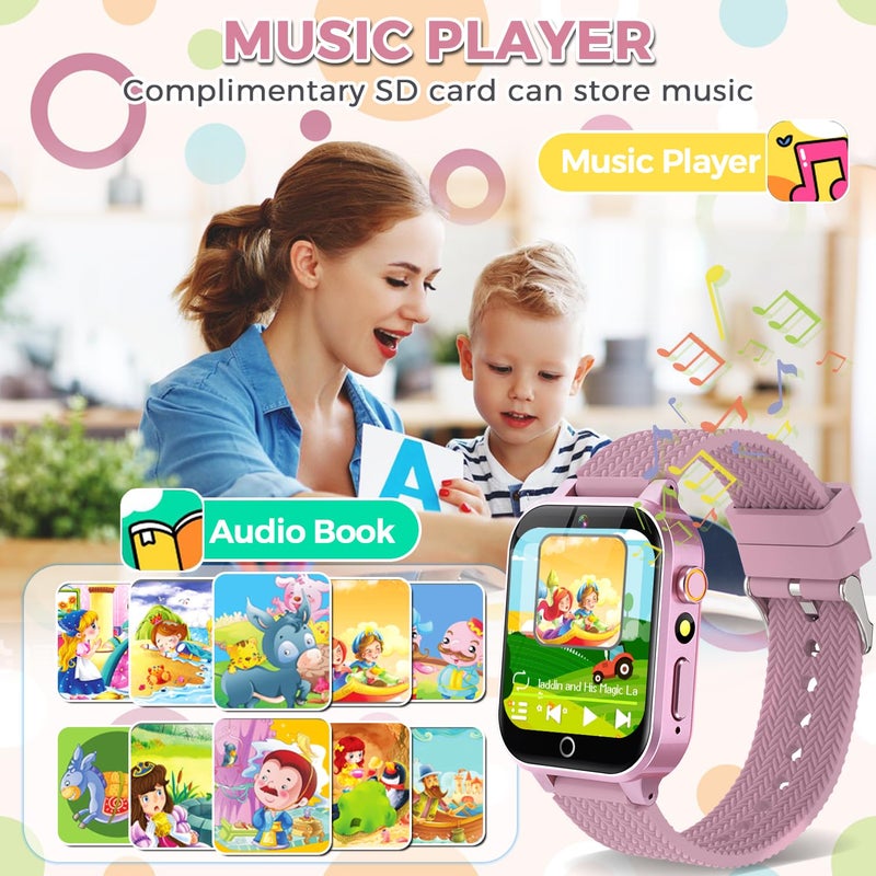 BEIARA Kids Smart Watch for Girls Age 3-12 with 26 Games Audiobook Learning Cards HD Video Camera Touchscreen Music Player Pedometer Metal Case Kids Watch Toy Birthday Gift with 2 Screen Protector (Pink)  - Image 5