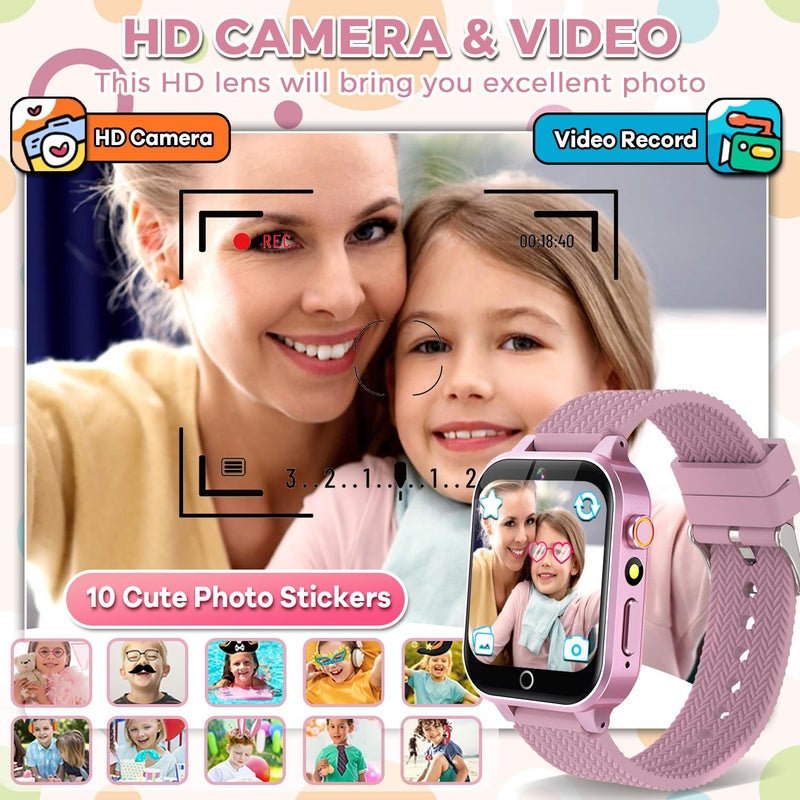 BEIARA Kids Smart Watch for Girls Age 3-12 with 26 Games Audiobook Learning Cards HD Video Camera Touchscreen Music Player Pedometer Metal Case Kids Watch Toy Birthday Gift with 2 Screen Protector (Pink)  - Image 4
