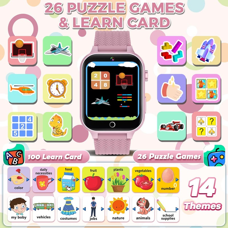 BEIARA Kids Smart Watch for Girls Age 3-12 with 26 Games Audiobook Learning Cards HD Video Camera Touchscreen Music Player Pedometer Metal Case Kids Watch Toy Birthday Gift with 2 Screen Protector (Pink)  - Image 3