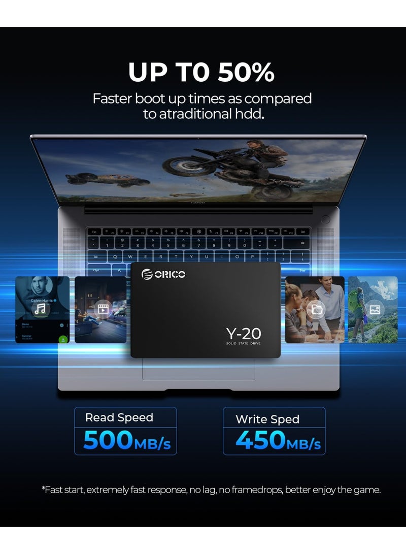 أوريكو 128 جيجابايت SATA SSD 2.5 بوصة محرك الحالة الصلبة الداخلي، سرعة القراءة تصل إلى 500 ميجابايت/ثانية، SATA III 6 جيجابايت في الثانية لجهاز كمبيوتر سطح المكتب المحمول NAS DIY External Drive -Y20. - Image 3