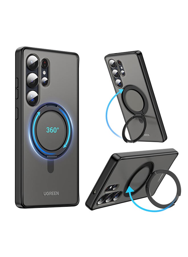 Ugreen 360° Spin Magnetic Stand for Samsung Galaxy S25 Ultra Case【Compatible with Magsafe】【Military Grade Shockproof】Slim Protective with Kickstand & Ring Holder,360° Rotatable - Black