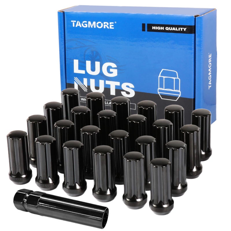 TAGMORE 24pcs M14x15 Spline Lug Nuts  Compatible with Chevrolet TahoeSuburbanSilverado GMC YukonSierra 1500 Ford Expedition OnePiece Design Factory Wheel Lug Nut Set with Socket Key Black