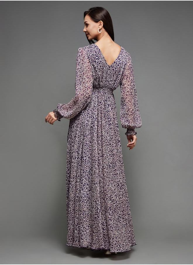 Miss Chase Floral Print Balloon Sleeve A-Line Maxi Dress by Styli  - Image 4