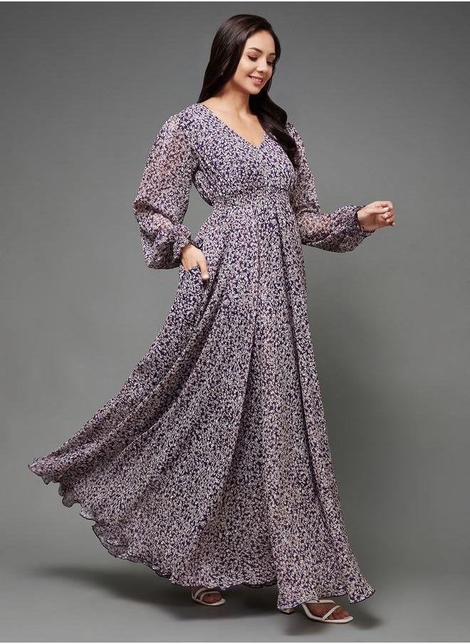 Miss Chase Floral Print Balloon Sleeve A-Line Maxi Dress by Styli  - Image 3