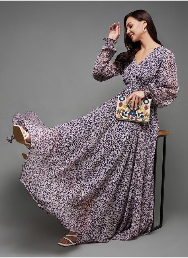 Miss Chase Floral Print Balloon Sleeve A-Line Maxi Dress by Styli  - Image 5