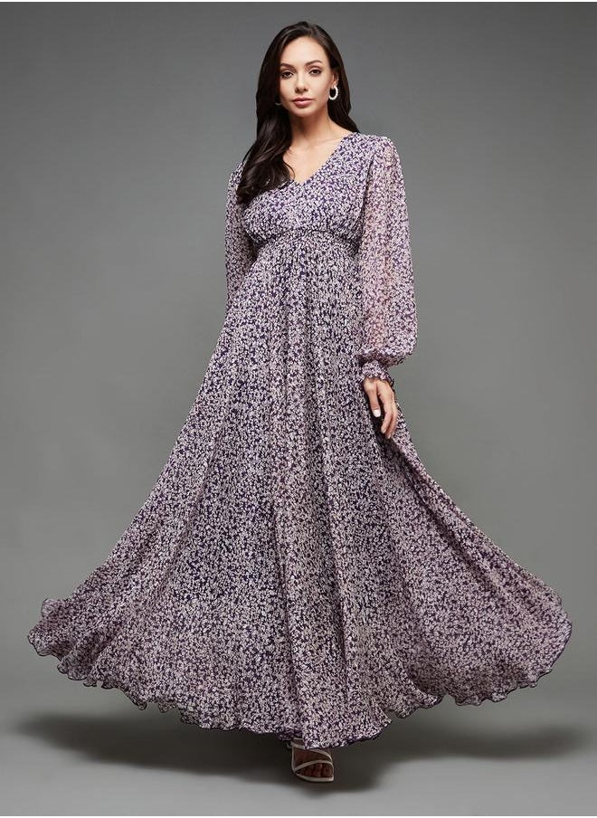 Miss Chase Floral Print Balloon Sleeve A-Line Maxi Dress by Styli  - Image 2