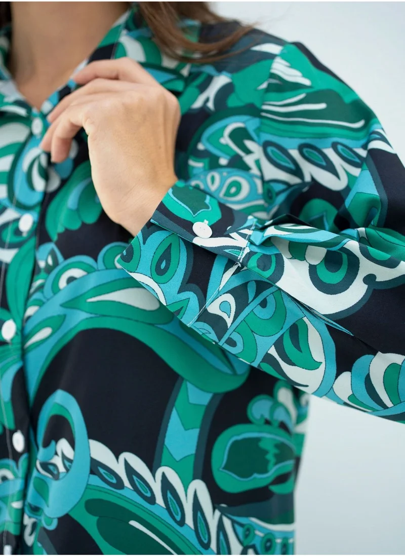 Hassal Floral Print Button Down Shirt And High Waist Pants Set