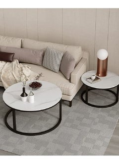 AGD Style Coffee Tables Set Modern Nordic End Tables for Living Room 2 Round Nesting Tables  - Image 3