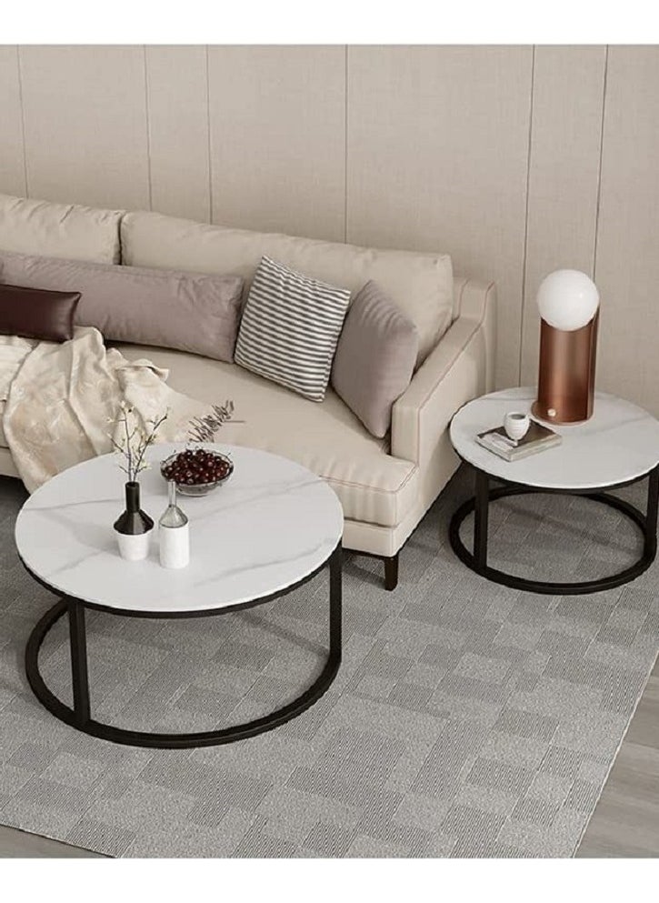 AGD - Style Coffee Tables Set Modern Nordic End Tables for Living Room 2 Round Nesting Tables - Image 1