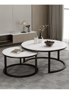 AGD Style Coffee Tables Set Modern Nordic End Tables for Living Room 2 Round Nesting Tables  - Image 2