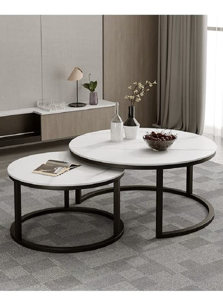 AGD - Style Coffee Tables Set Modern Nordic End Tables for Living Room 2 Round Nesting Tables - Image 1