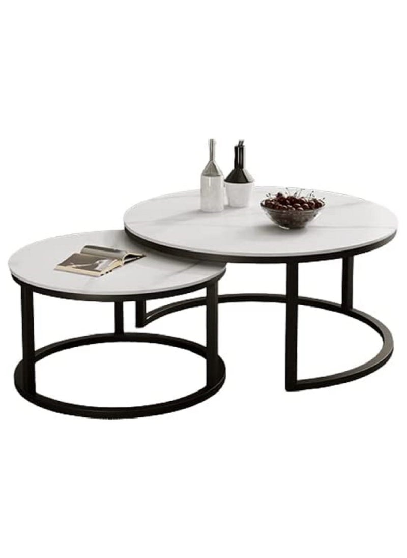 AGD - Style Coffee Tables Set Modern Nordic End Tables for Living Room 2 Round Nesting Tables - Image 1