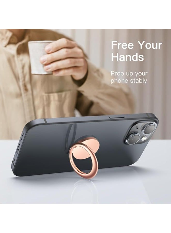حامل حلقي للهاتف، حامل معدني قابل للتعديل يدور 360 درجة، حامل مغناطيسي للسيارة، متوافق مع هواتف iPhone وGalaxy وPixel والمزيد من الهواتف الذكية (ذهبي وردي) - Image 5