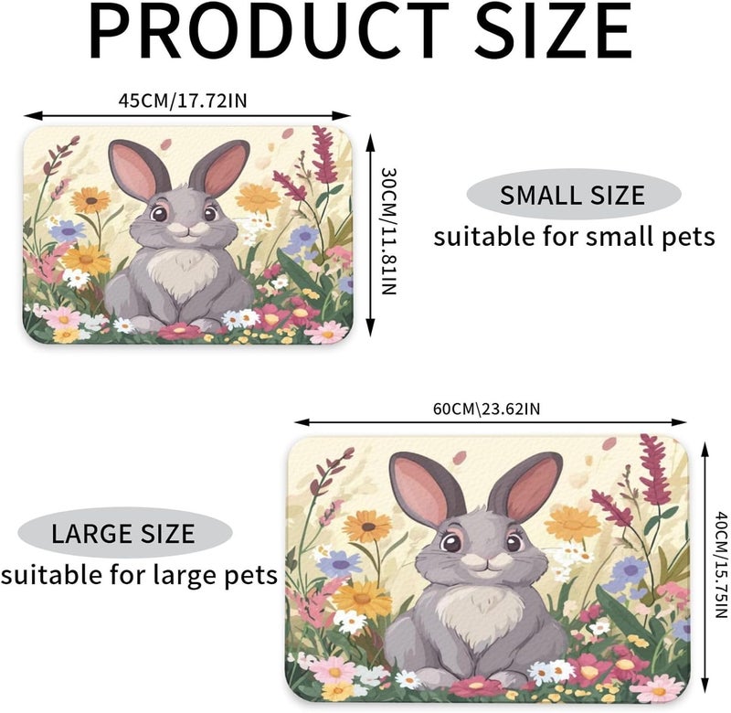 Pet Feeding Mat Absorbent Dog Mat for Food Water Bowl No Stains Quick Dry Water Dispenser Mats Easter Spring Summer Bunny Cute Rabbit M Dog Accessories Pet Supplies Bowl for Messy Drinkers 24x16In - Image 4