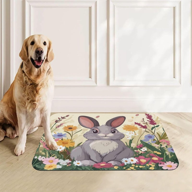 Pet Feeding Mat Absorbent Dog Mat for Food Water Bowl No Stains Quick Dry Water Dispenser Mats Easter Spring Summer Bunny Cute Rabbit M Dog Accessories Pet Supplies Bowl for Messy Drinkers 24x16In - Image 1