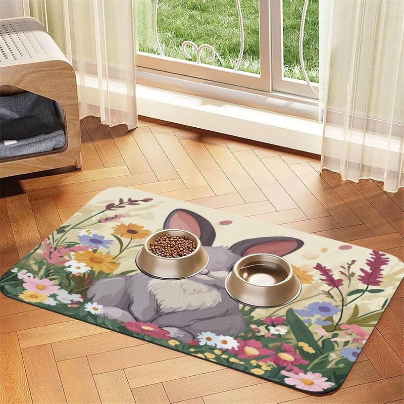 Pet Feeding Mat Absorbent Dog Mat for Food Water Bowl No Stains Quick Dry Water Dispenser Mats Easter Spring Summer Bunny Cute Rabbit M Dog Accessories Pet Supplies Bowl for Messy Drinkers 24x16In - Image 3