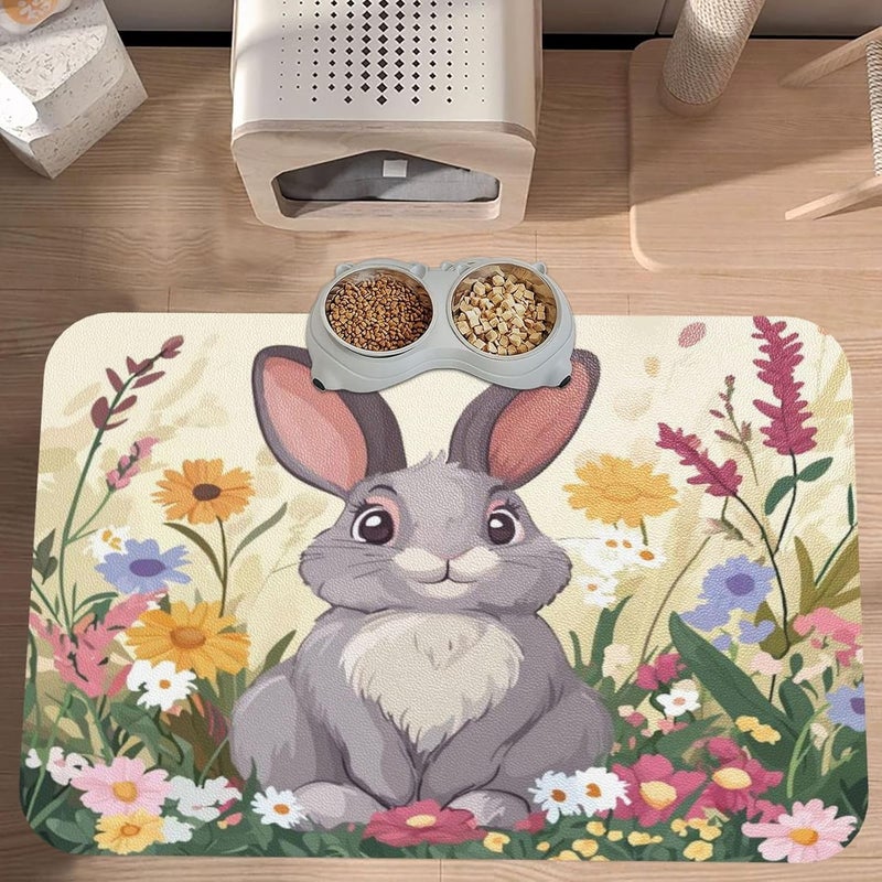 Pet Feeding Mat Absorbent Dog Mat for Food Water Bowl No Stains Quick Dry Water Dispenser Mats Easter Spring Summer Bunny Cute Rabbit M Dog Accessories Pet Supplies Bowl for Messy Drinkers 24x16In - Image 2
