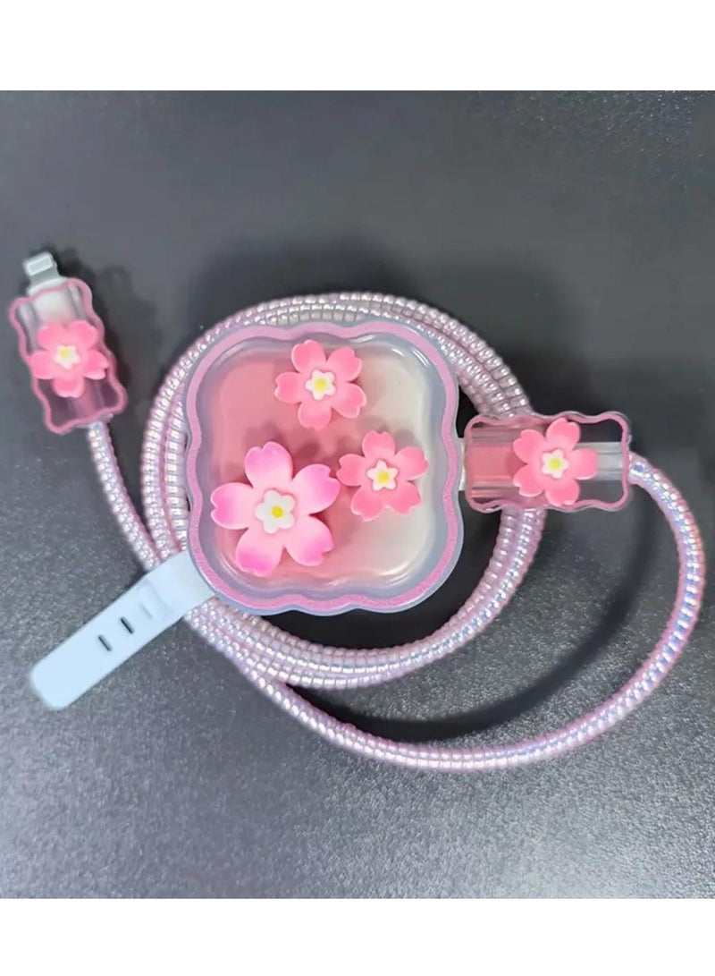 toocki Beautiful flower charging Cable Protector Set, Anti-Break Cable Saver Case, Compatible for iPhone 25W charger - Image 1