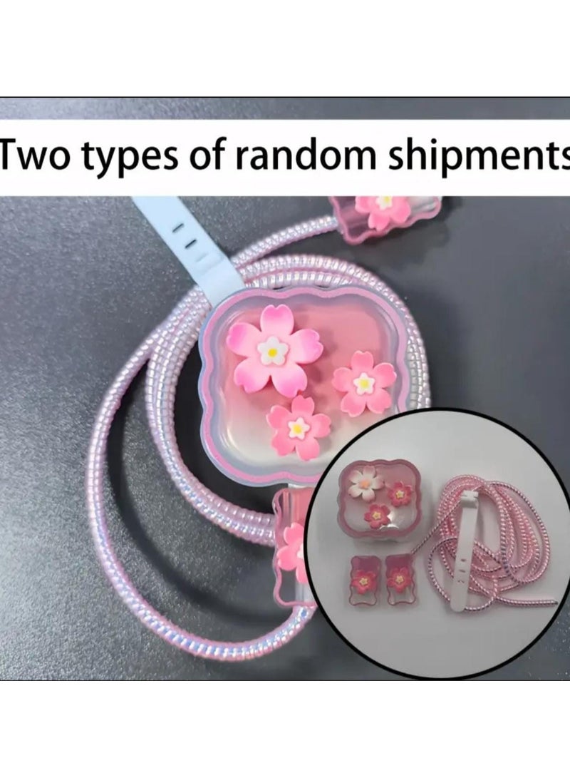 toocki Beautiful flower charging Cable Protector Set, Anti-Break Cable Saver Case, Compatible for iPhone 25W charger - Image 2