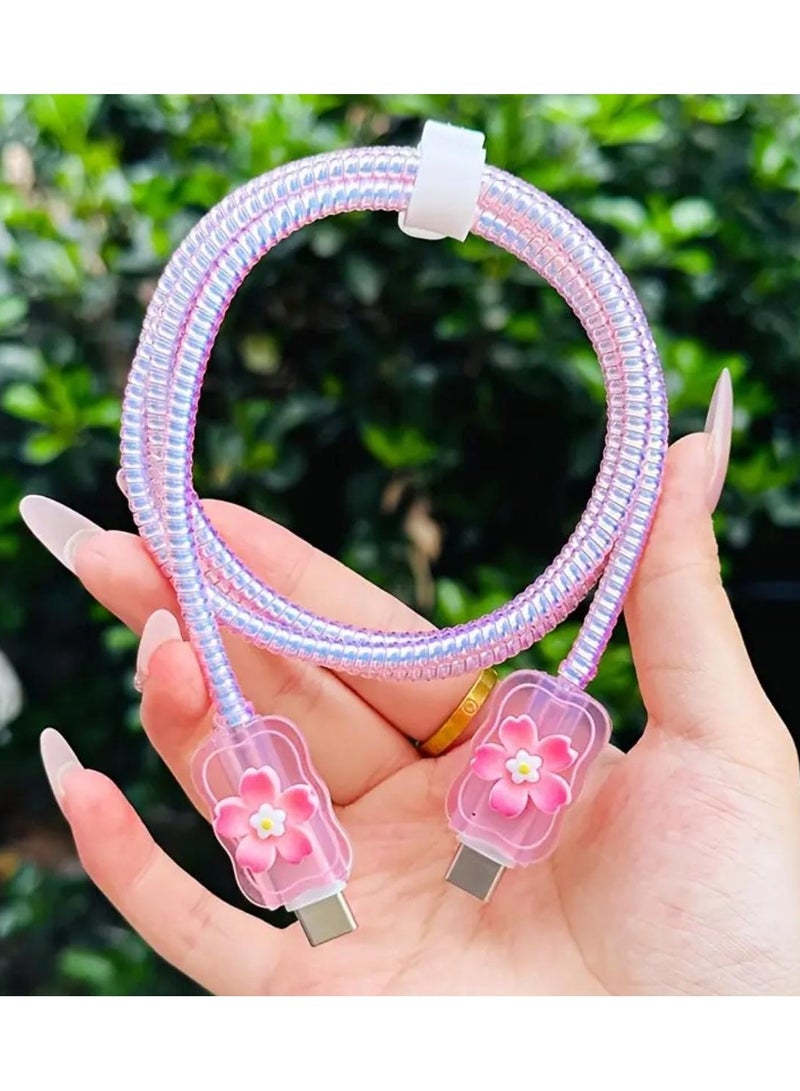 toocki Beautiful flower charging Cable Protector Set, Anti-Break Cable Saver Case, Compatible for iPhone 25W charger - Image 3