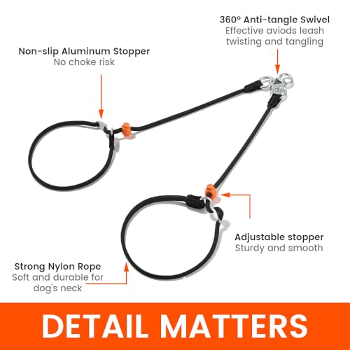Howgo Double Slip Leash Slip Lead with Two Handles| Dual Dog Slip Lead for 2 Dogs,360° Swivel No Tangle | Dog Training Collar | Double Clip Leash Coupler and Splitter (Orange, 3FT) - Image 5
