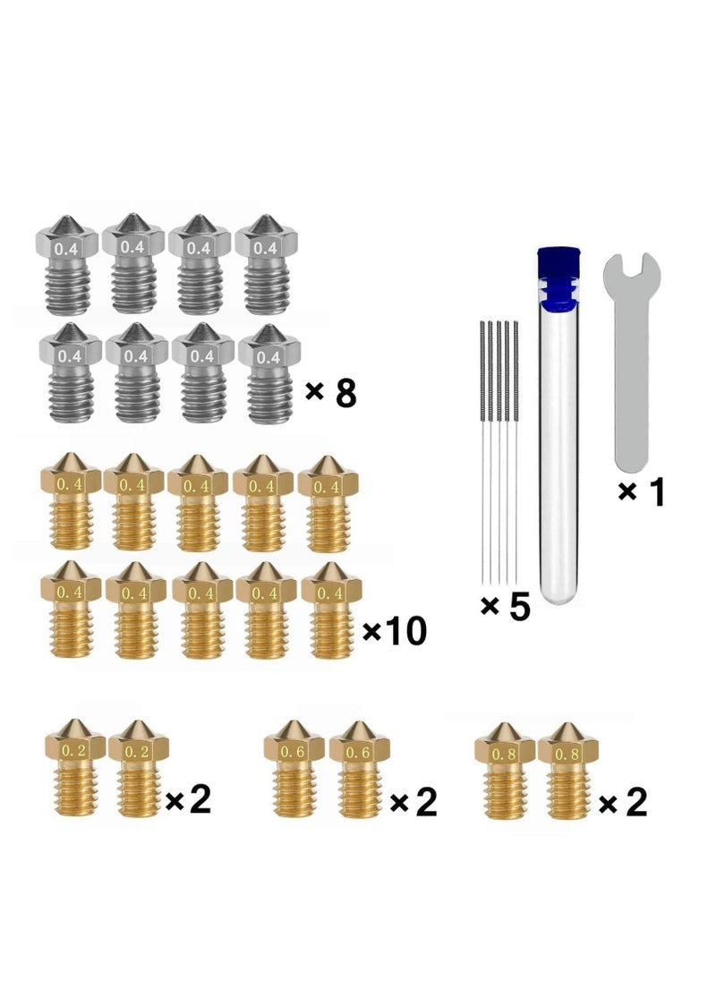 Y&D - 30PCS 3D Printer Nozzles Cleaning Kit, M6 Out Thread for v6 Nozzle V5 and 5 Pcs 0.35mm Stainless Steel Needles1pcs 7mm Spanner - Image 1