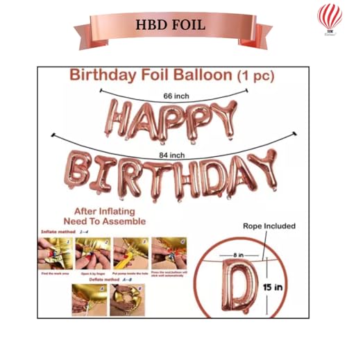 HK balloons Rubber 58 Pcs Set Rose Gold Happy Birthday Banner Balloon Arch Decoration Set With Confetti Balloon Pump For Birthday Decorations Rose Gold Birthday Decoration Theme For Girl - Image 5