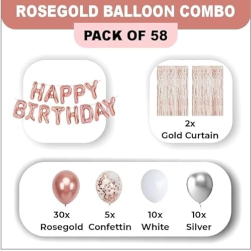 HK balloons Rubber 58 Pcs Set Rose Gold Happy Birthday Banner Balloon Arch Decoration Set With Confetti Balloon Pump For Birthday Decorations Rose Gold Birthday Decoration Theme For Girl - Image 2