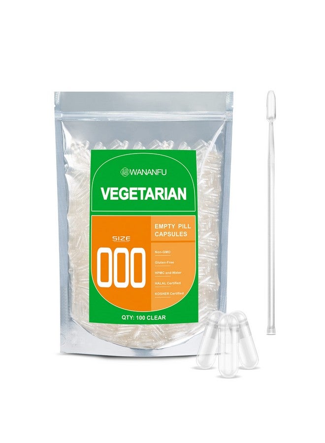 wananfu Size 000 Empty Capsules Vegetarian (100 Count) Bundle With Micro Lab Spoon Clear Fillable Veggie Pill Capsules 000 For Making Your Own Supplements - Image 2