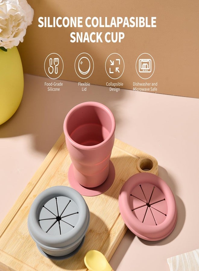 Imagination Junction silicone snack container, snack cups for toddlers spill proof, Food Grade Silicone Cups, 3pcs, （Pink, Light Pink, Gray） - Image 4