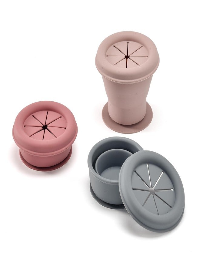 Imagination Junction silicone snack container, snack cups for toddlers spill proof, Food Grade Silicone Cups, 3pcs, （Pink, Light Pink, Gray） - Image 1