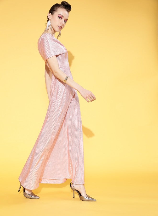 Athena فستان ماكسي مطوي للنساء باللون الوردي الزاهي - Image 2