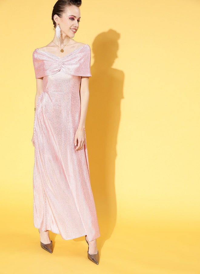 Athena فستان ماكسي مطوي للنساء باللون الوردي الزاهي - Image 4