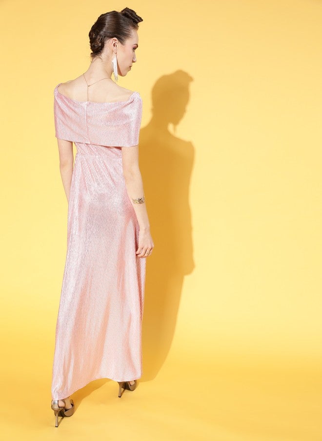 Athena فستان ماكسي مطوي للنساء باللون الوردي الزاهي - Image 5