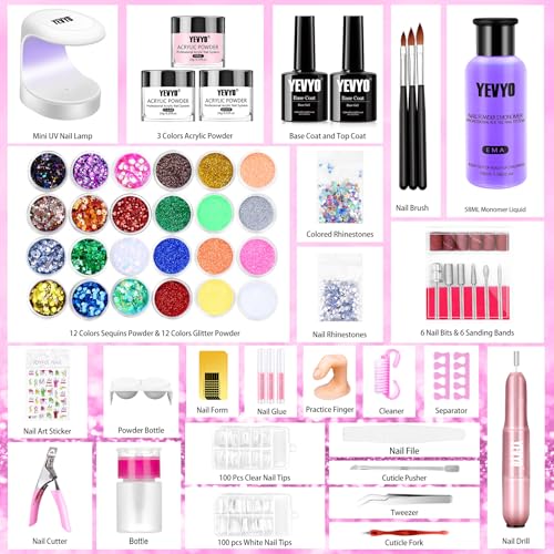 YEVYO Acrylic Nail Kit with Drill Acrylic Nail Kit for Beginners with Everything UV Light Nail Art Tools Gift Set for Home Salon - Image 3