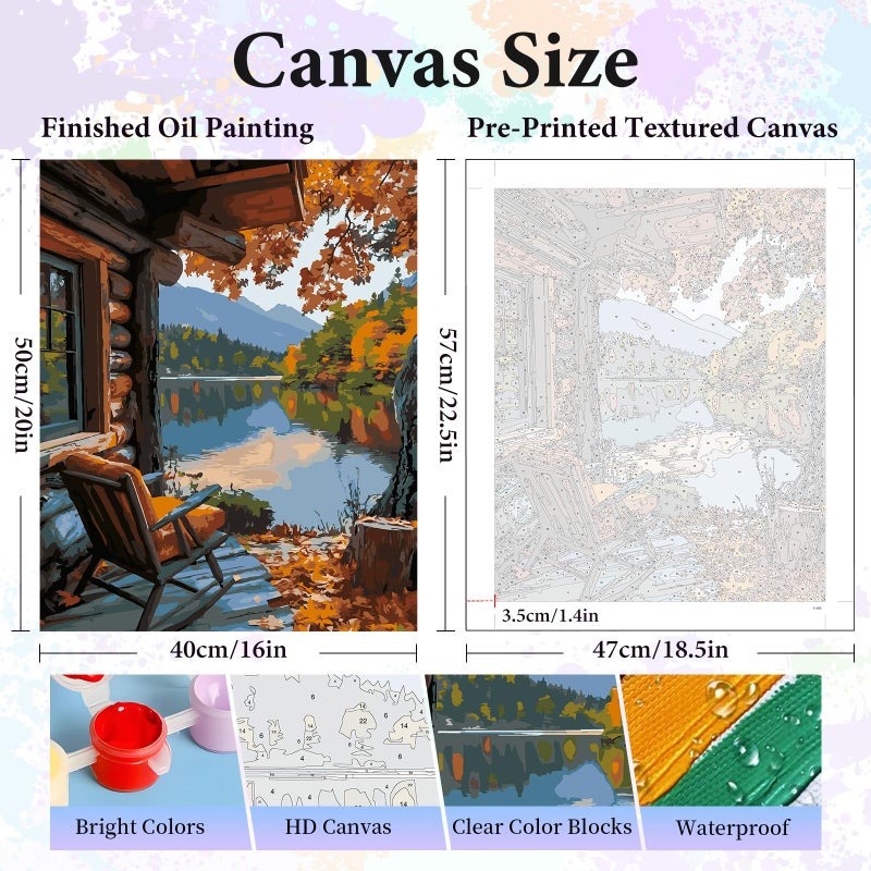 Camocin Paint by Numbers Kit for Adults - Autumn Landscape Adult Paint by Number Kits on Canvas Without Frame for Beginner, Mountains Lake Oil Painting by Numbers Kit for Gift Home Wall Decor 16x20 Inch - Image 3