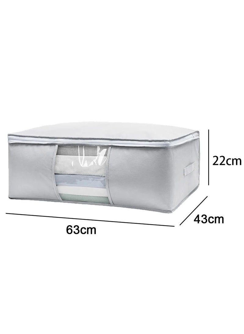 3 Pcs Storage Bags Foldable Closet Organizers Storage Containers with Handle Clear Window Storage Containers for Bedding Comforters(Grey)