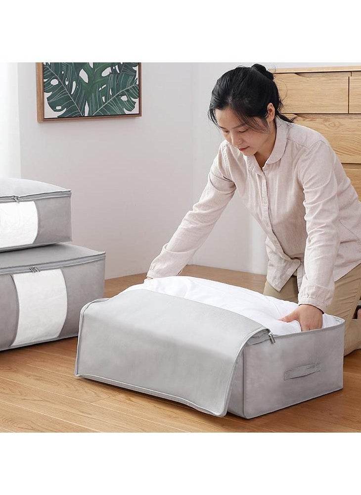 3 Pcs Storage Bags Foldable Closet Organizers Storage Containers with Handle Clear Window Storage Containers for Bedding Comforters(Grey)
