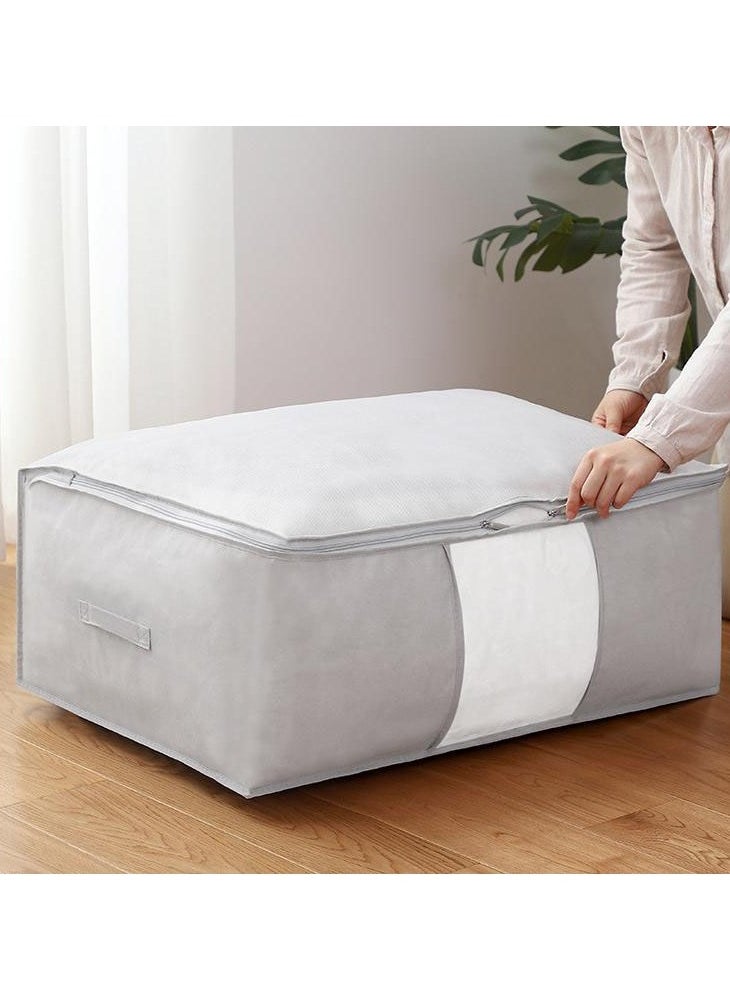 3 Pcs Storage Bags Foldable Closet Organizers Storage Containers with Handle Clear Window Storage Containers for Bedding Comforters(Grey)