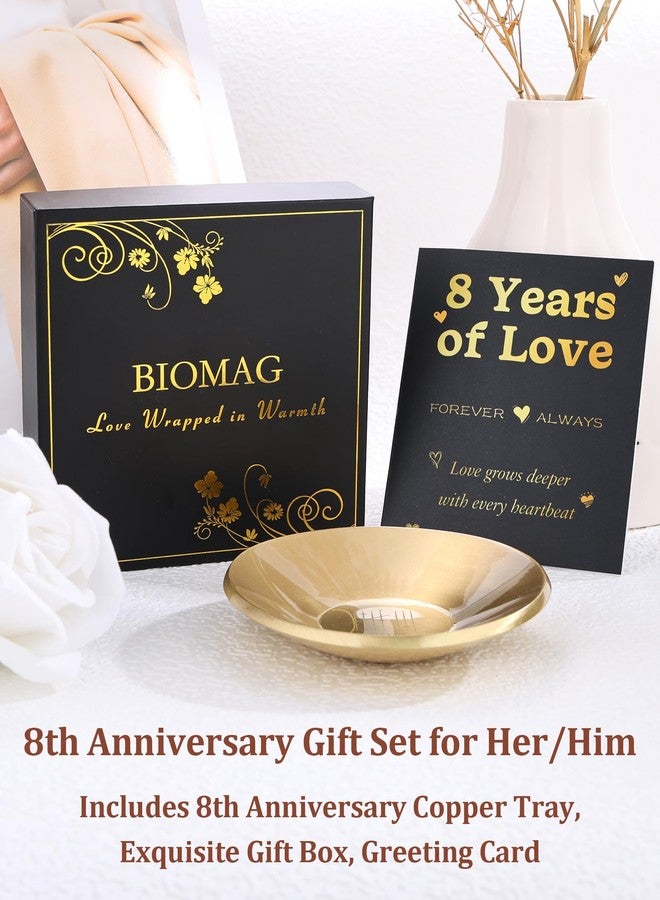 BioMag 7/8th Anniversary Copper Gift for Him Her, Decorative Jewelry Dish Tray Ring Holder Key Bowl Wedding Gifts for Wife Husband Women Men Couple (8th Warm Copper Tray) - Image 4
