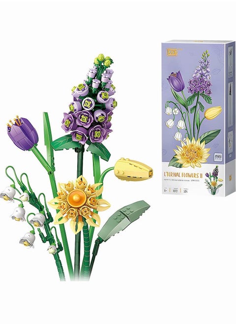 Flower Bouquet Building Kit Sets, Artificial Flowers Building Blocks, Decoration Home, 534 Pcs Botanical Collection for Adults, Not Compatible with Lego (Violet/Great Masterwort/Tulip/Convallariae)