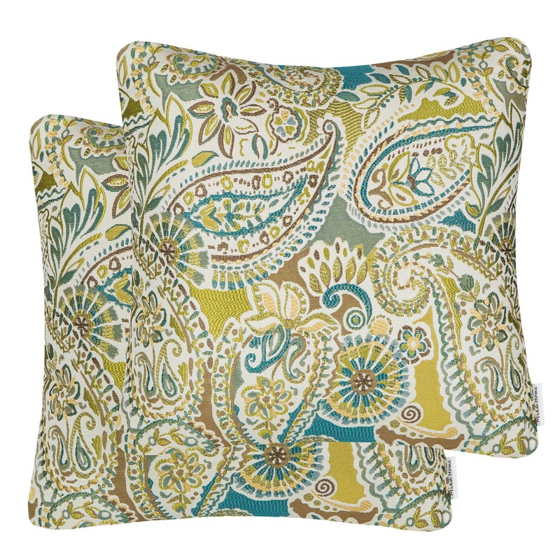 Mika Home Pack of 2 Decorative Accent Throw Pillow Cover Sham Cushion CasePaisley Pattern20x20 InchesGreen Brown Cream Multicolor