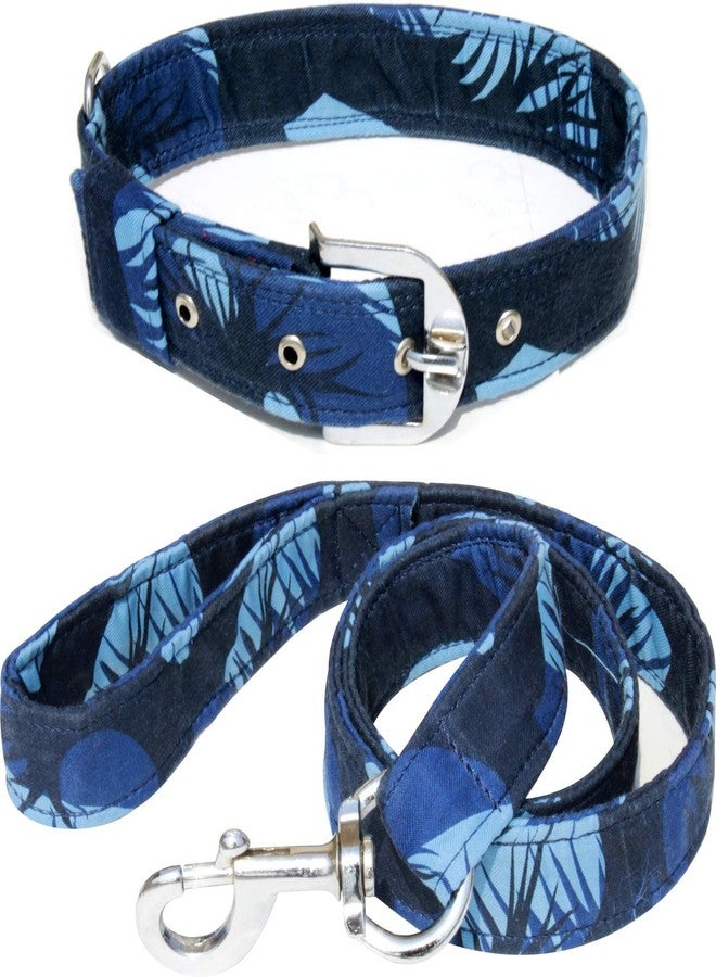 PEDIGONE Dog Belt Combo of 3D Printed Blue Color Dog Collar with Dog Leash for All Breeds Dog Collar Leash (Large) - Image 1