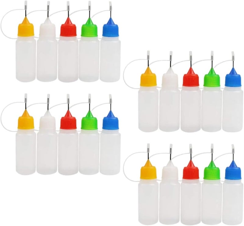 Garneck 20 Pcs 30ml Needle Tip Glue Bottles with Lids Small Refillable Plastic Squeeze Bottles for Precise Liquid Glue Dispensing for Industrial and Craft Use Random Color - Image 1
