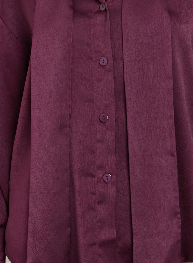 Styli Burgundy Satin Shirt with Neck Scarf - Image 3