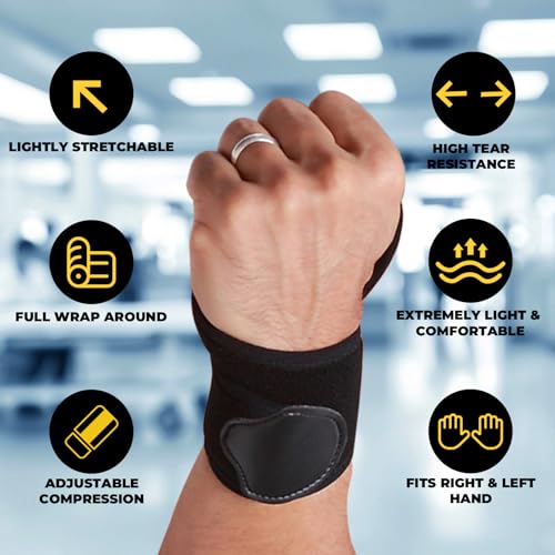 NeoTech Care Wrist Band - Elastic & Breathable Fabric - Adjustable Compression Strap - Men, Women, Right or Left - Support Wrap for Protection or Sports (Black Color, Size M, 1 Unit) - Image 4