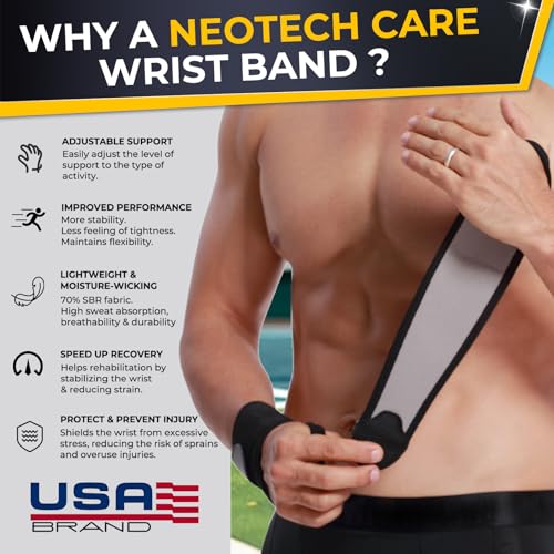 NeoTech Care Wrist Band - Elastic & Breathable Fabric - Adjustable Compression Strap - Men, Women, Right or Left - Support Wrap for Protection or Sports (Black Color, Size M, 1 Unit) - Image 3