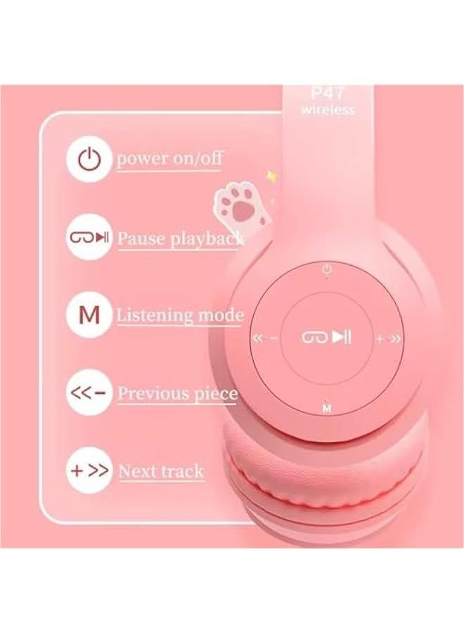 TRASSLE Cat Ear Kids Bluetooth Headphones with LED Light Up,Built-in Mic&Boom Mic for Calls,Kids Wireless&Wired Headphones for Girls/Toddler/Online Learning/School - Image 3